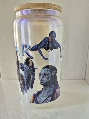Iridescent Blue Avatar 16oz Glass Tumbler Bamboo Lid Straw Made-to-order